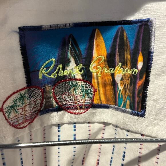 ROBERT GRAHAM Shirt Dotted Rainbow Vertical Lines Blue Flip Cuff Collar 2XL - Picture 3 of 7